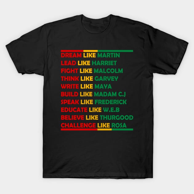 Black History Month Dream Like Martin T-Shirt by Shariss